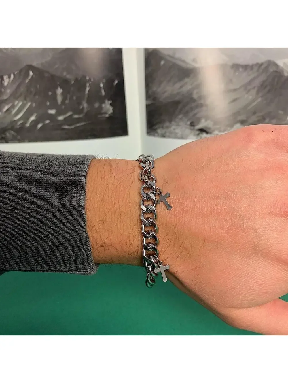 Y2k 2000s style Silver Stainless Steel Heavy High Quality Cuban Link Cross
